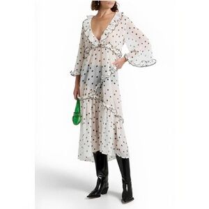 Ganni White Ruffled Tie Front Sundress